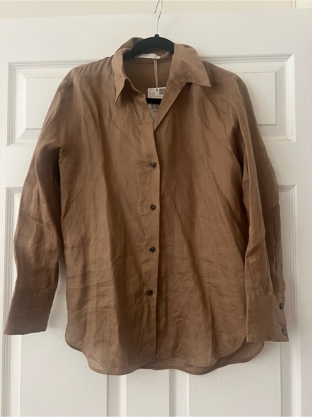 Mango Light Brown Button-Up Linen Shirt. NWT